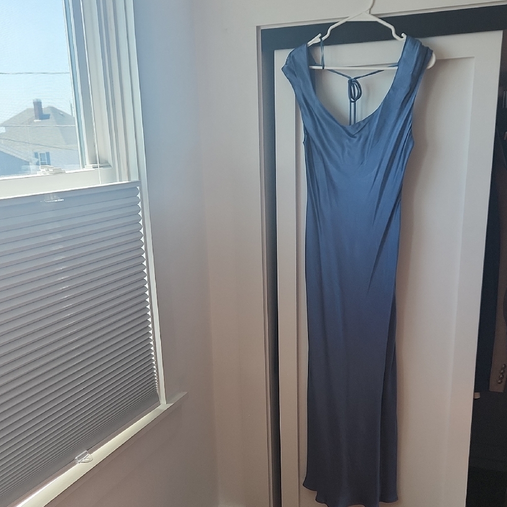 Astr Blue Sleeveless V-Neck Backless Gown